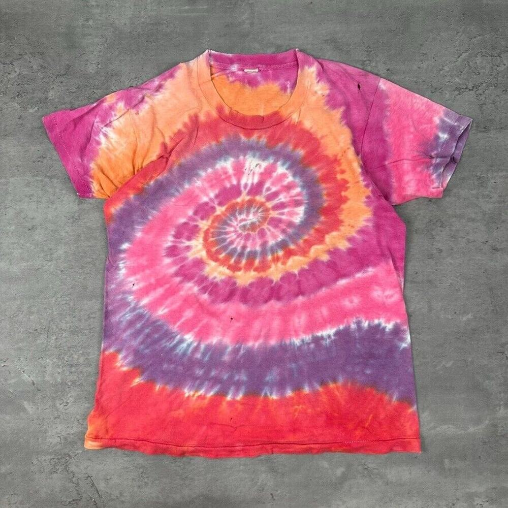 Vintage Single Stitch Screen Stars Pink Orange Tie Dye Swirl T Shirt